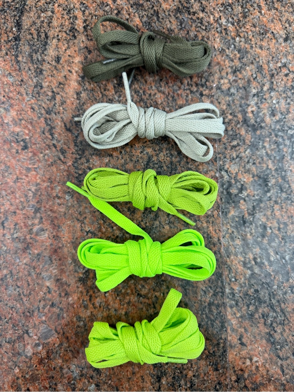 5 Pack Flat Sneaker Shoelaces - Olive, Sage & Neon Greens
